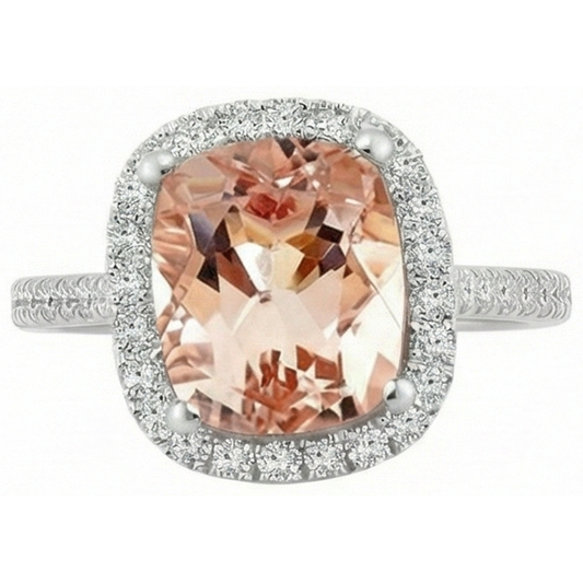 8.75 Ct Sparkling Morganite And Natural Earth Mined DIAMOND ( NOT LAB GROWN )s Ring White Gold 14K