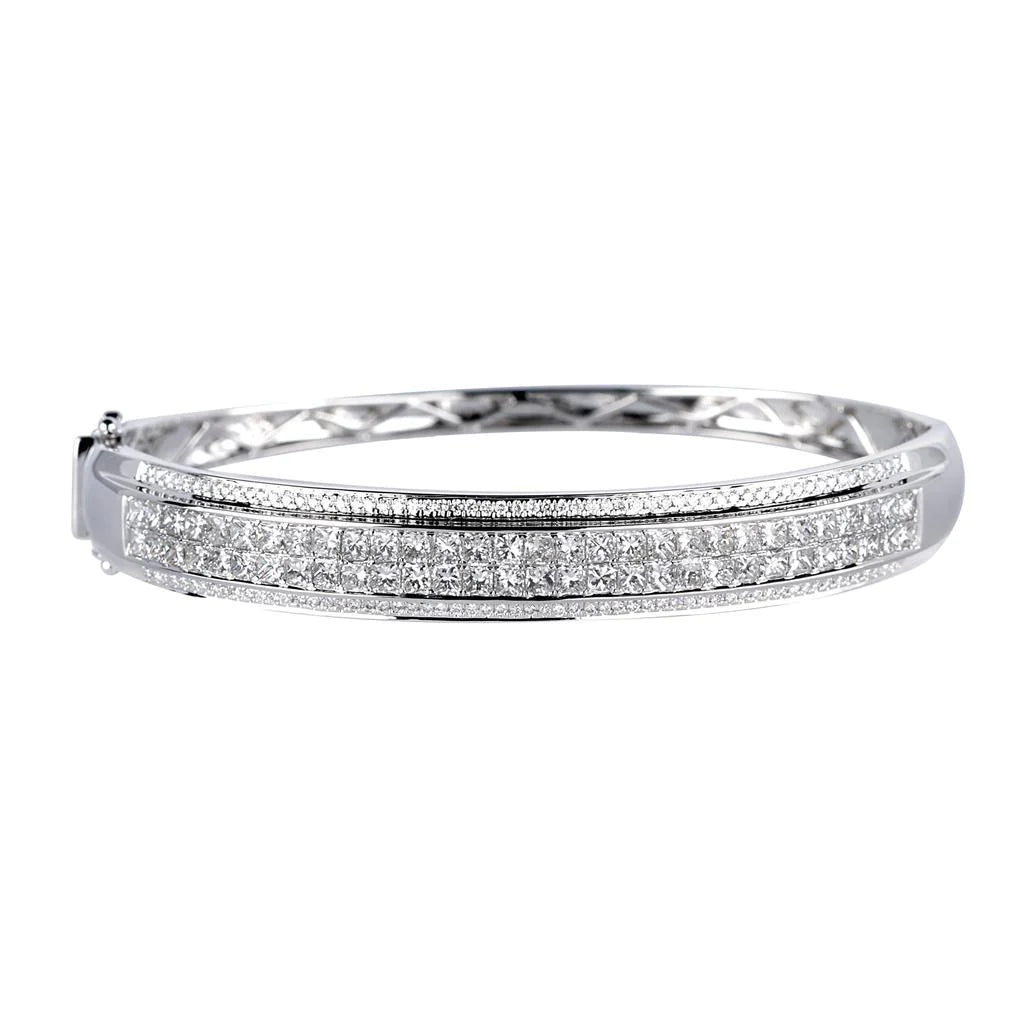 8 Carats Princess & Round Cut Natural Diamond Bangle White Gold