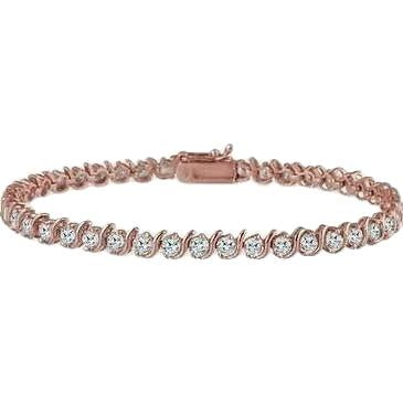 8 Carats Round Cut Sparkling Genuine Diamonds Bracelet Gold Rose 14K
