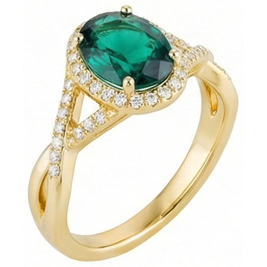 8 Ct Green Emerald Stone Ring With Natural Earth Mined Diamond Jewellery Yellow Gold 14K