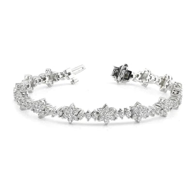 8 Ct Round Brilliant Cut Natural Diamonds Cluster Bracelet White Gold 14K