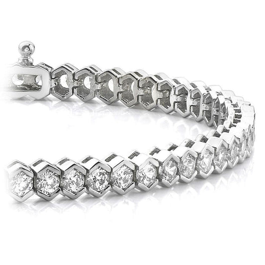8.40 Ct Half Bezel Set Round Real Diamond Tennis Bracelet White Gold