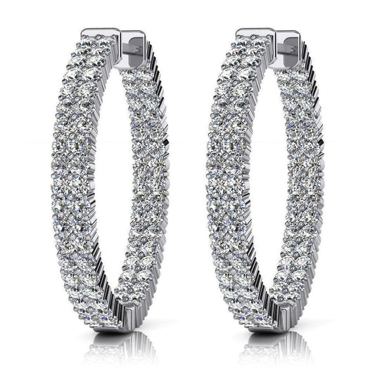 8.60 Ct Gorgeous Round Cut Natural Diamonds Lady Hoop Earrings White Gold 14K