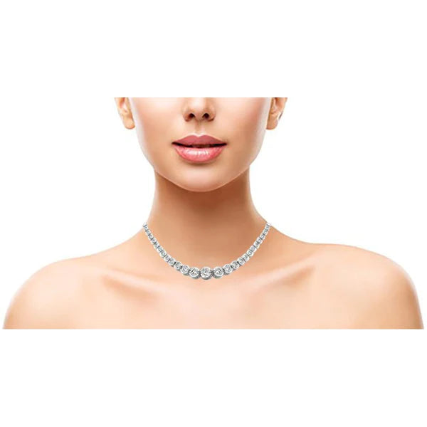 8 Carats Bezel Set Real Diamonds Necklace White Gold 14K