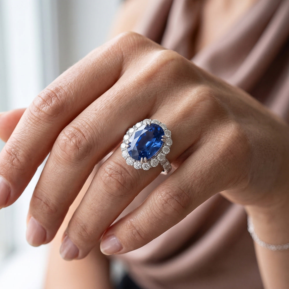 9.75 Ct Ceylon Sapphire And Natural Earth Mined Diamonds Anniversary Ring