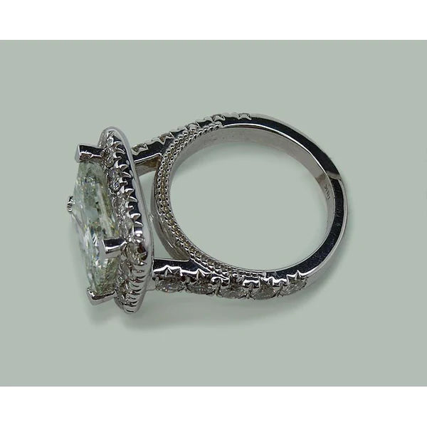 9 Carats Huge Princess Real Diamond Ring With Accents White Gold 14K