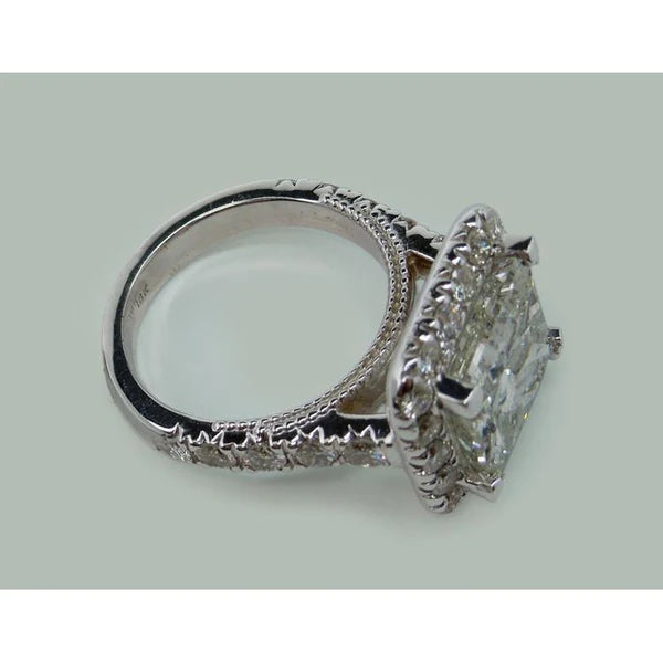 9 Carats Huge Princess Real Diamond Ring With Accents White Gold 14K