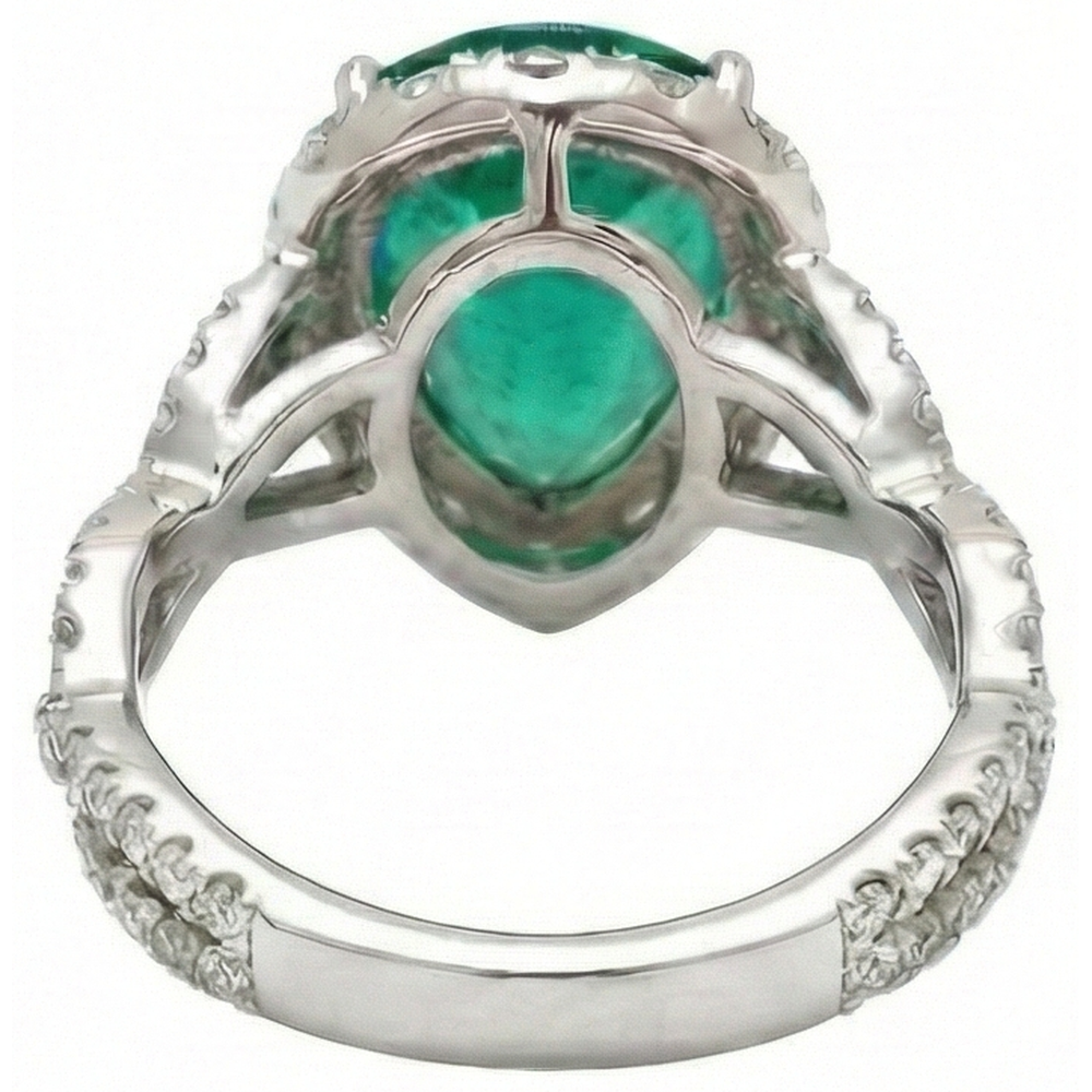 9 Carats Pear Cut Green Emerald Natural Earth Mined Diamond Engagement Ring White Gold 14K