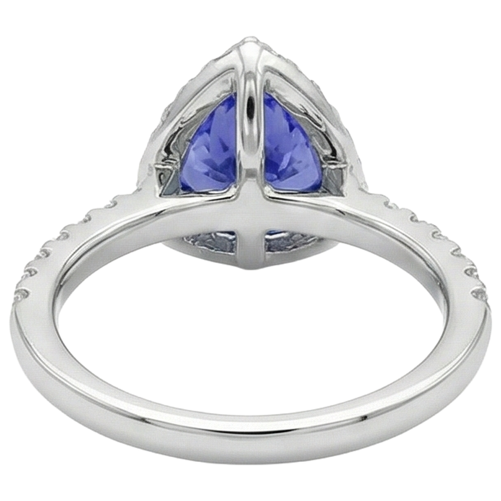 9 Carats Trillion Shape Tanzanite With Round Natural Earth Mined Diamonds Ring White Gold