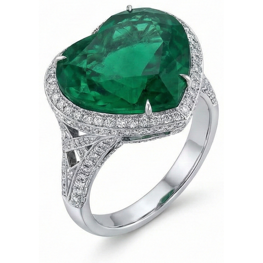 9 Ct Heart Cut Green Emerald And Natural Earth Mined Diamond Wedding Ring White Gold 14K