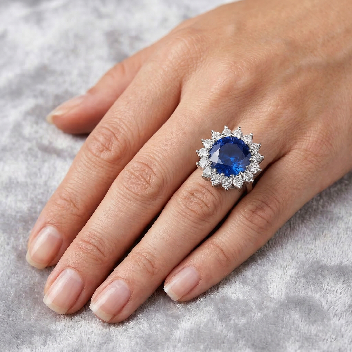 natural round sapphire 9ct ring with diamond accents