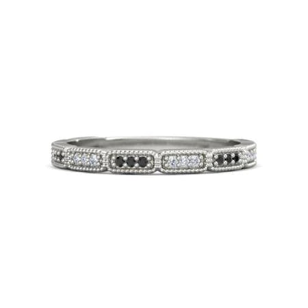 Anniversary Band 0.54 Carats Black Genuine Diamonds Vintage White Gold 14K