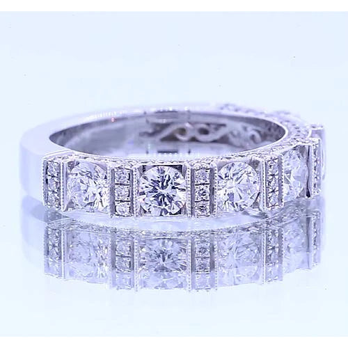 Anniversary Band Round Natural Diamond Vintage Look 1.65 Carats White Gold 14K