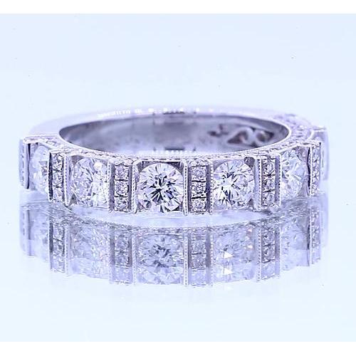 Anniversary Band Round Natural Diamond Vintage Look 1.65 Carats White Gold 14K