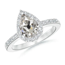 Anniversary Halo Ring Pear Old European Natural Diamond 3 Carats Jewelry Large Cutlet