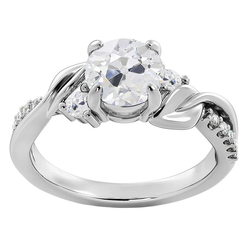Anniversary Old Cut Real Round Diamond Ring Twisted Leaf Style 4 Carats
