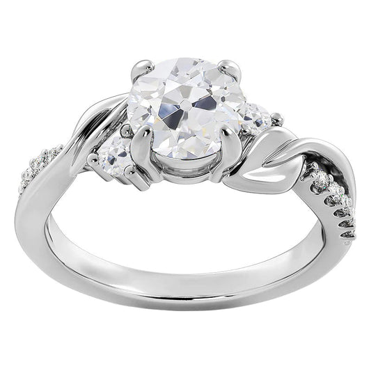 Anniversary Old Cut Real Round Diamond Ring Twisted Leaf Style 4 Carats