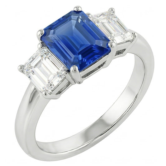 Anniversary Ring 3 Stone 2.50 Carats Ceylon Sapphire Basket Setting