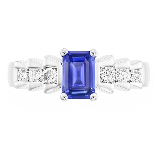 Anniversary Ring Emerald Light Blue Sapphire 2 Carats Pleated Style