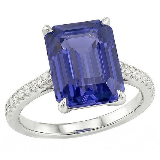 Anniversary Ring Emerald Sapphire & Natural Earth Mined Diamond 4 Carats Tapered Shank