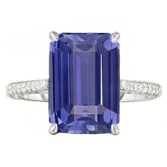 Anniversary Ring Emerald Sapphire & Natural Earth Mined Diamond 4 Carats Tapered Shank
