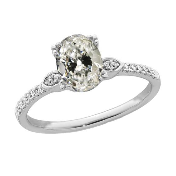 Anniversary Ring Oval Old Mine Cut Real Natural Earth Mined Diamond White Gold 4.25 Carats