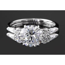 Anniversary Ring Round & Baguette Real Diamonds 4.50 Carats White Gold 14K