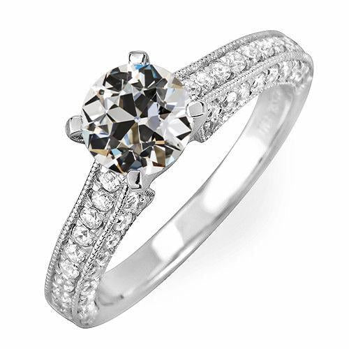 Anniversary Ring Round Genuine Old Cut Diamond Milgrain Shank 5 Carats