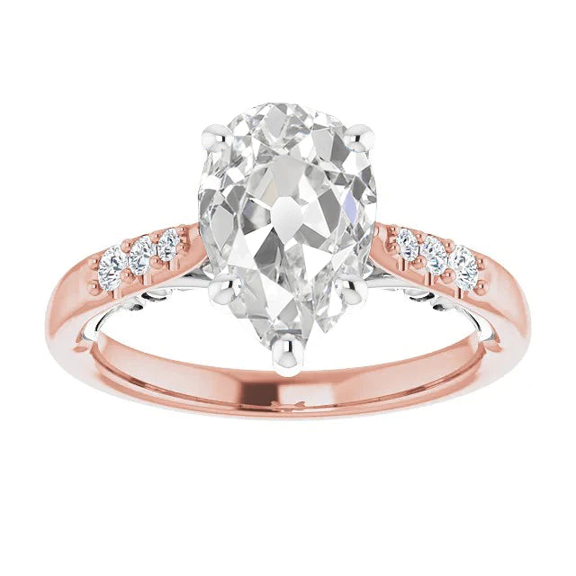 Anniversary Ring Round & Pear Genuine Old Miner Diamond 4.50 Carats Two Tone