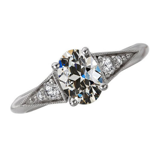 Antique Cushion Diamond ring in 14K White Gold – main view