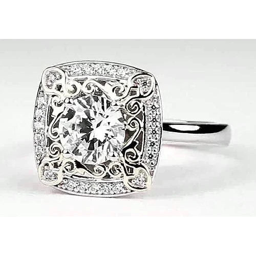 Antique Look Round Anniversary Ring 2 Carats Real Diamond White Gold 14K