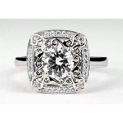 Antique Look Round Anniversary Ring 2 Carats Real Diamond White Gold 14K