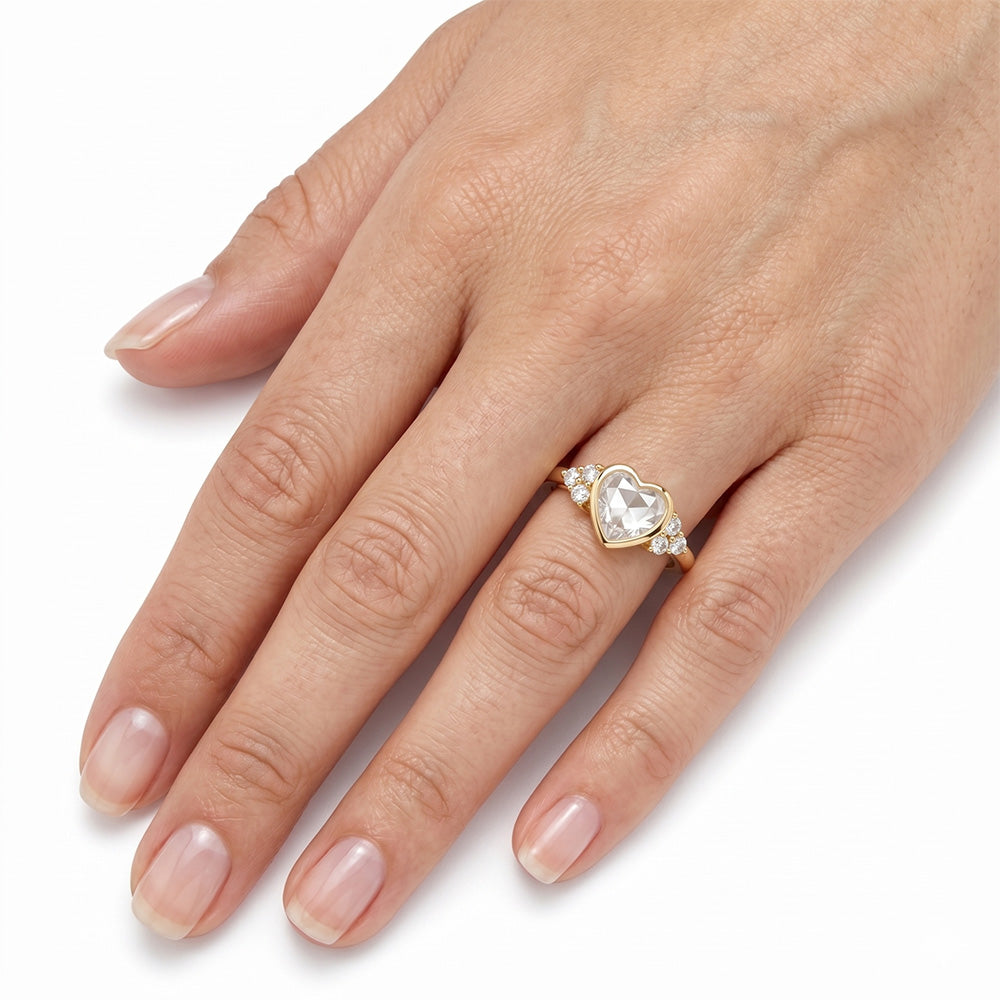 Antique Rose Cut Fine Diamond Solitaire Ring with Accents 1.75