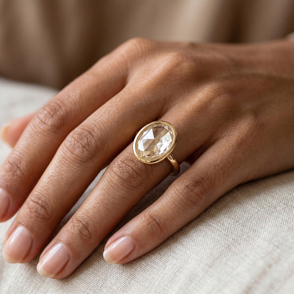 Antique Rose Cut Single Stone Ring – Fine Diamond 5.0 ct 14K