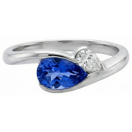 Antique Style 2.01 Carat Gold Ring Tanzanite Pear Natural Earth Mined Diamond