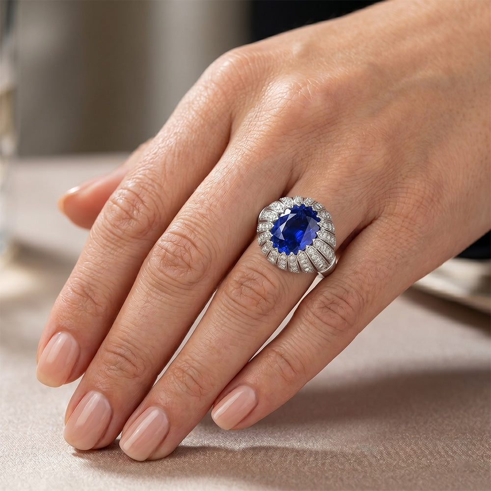 Antique Style Blue Sapphire IGI CERTIFIED Diamond Women’s Ring 8.75 Carats