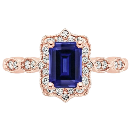 Antique Style Blue Sapphire Natural Earth Mined Diamond Ring 3 Carats Gemstone