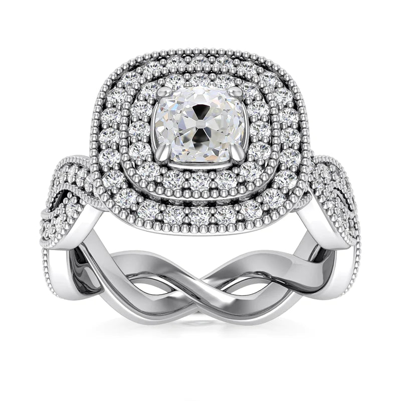 Antique Style Double Halo Old Miner Real Diamond Ring 4.50 Carats Milgrain