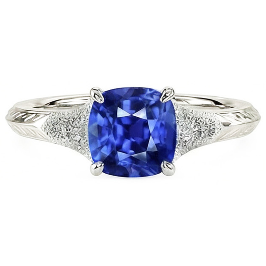 natural round sapphire 2ct ring side angle
