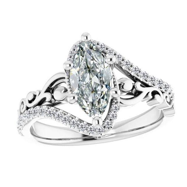 Antique Style Genuine Diamond Ring Round & Marquise Old Mine Cut 4.50 Carats