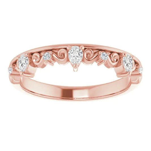 Antique Style Half Eternity Band Pear Old Cut Real Diamond 2.75 Carats