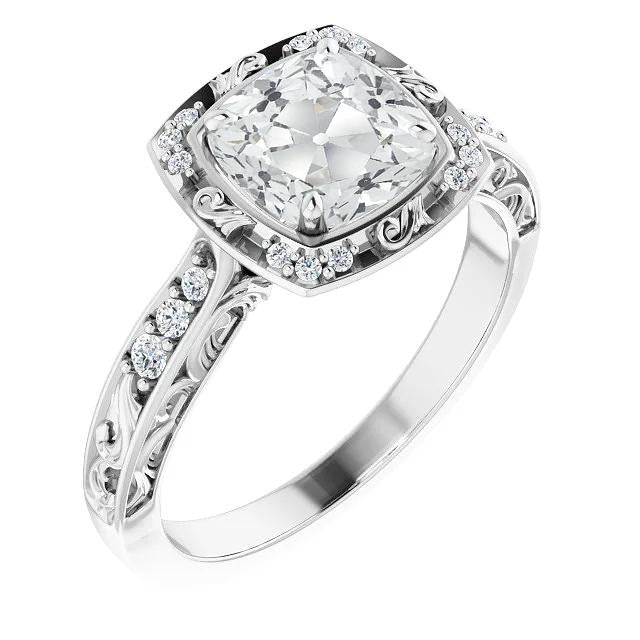 Antique Style Halo Genuine Cushion Old Mine Cut Diamond Ring 4.25 Carats Gold