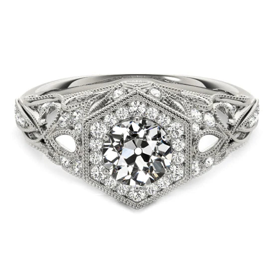 Antique Style Halo Round Old Cut Real Diamond Ring 3.50 Carats