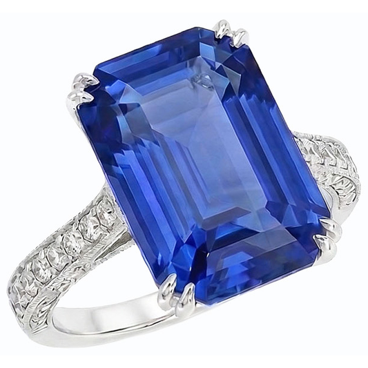 Antique Style IGI CERTIFIED Diamond Ring Emerald Blue Sapphire 8 Carats Pave Accents