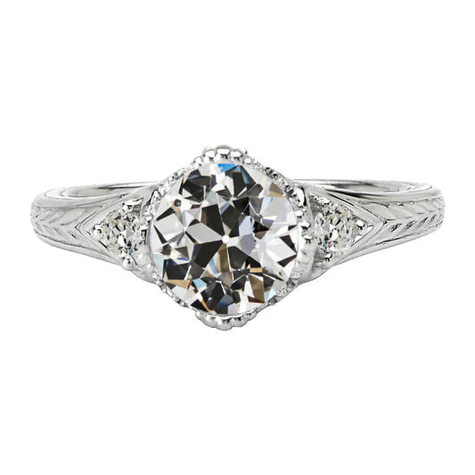Antique Style Old Miner Real Diamond Wedding Ring 4 Carats White Gold