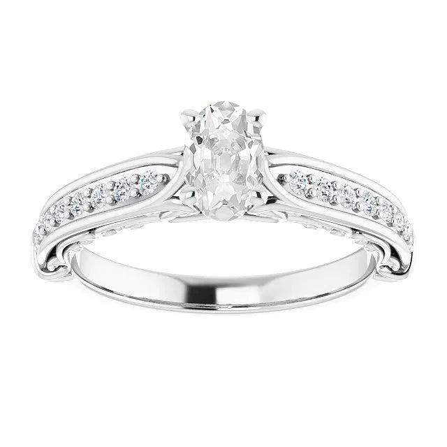 Antique Style Oval Real Old Cut Diamond Ring Surface Prong Set 4 Carats
