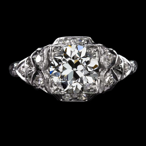 Antique Style Round Natural Old Mine Cut Diamond Ring 3 Carats Gold Filigree