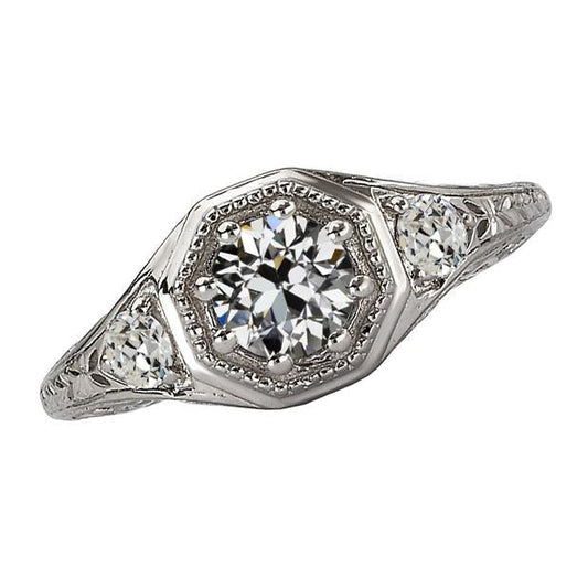 Antique Style Round Old Mine Cut Natural Earth Mined Diamond Ring 8 Prong Set 3 Carats