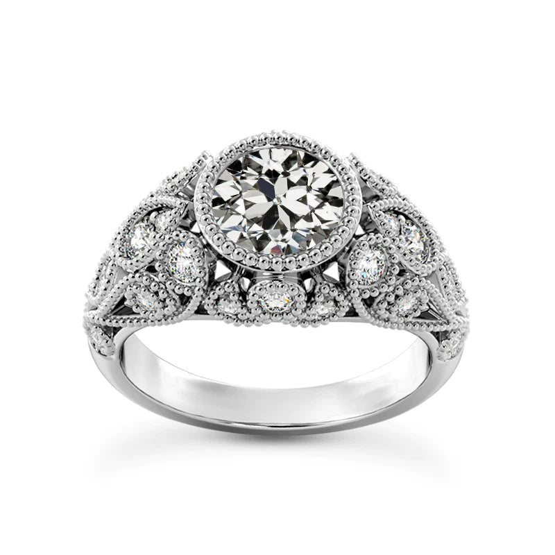 Antique Style Round Old Miner Real Diamond Wedding Ring 4 Carats Jewelry
