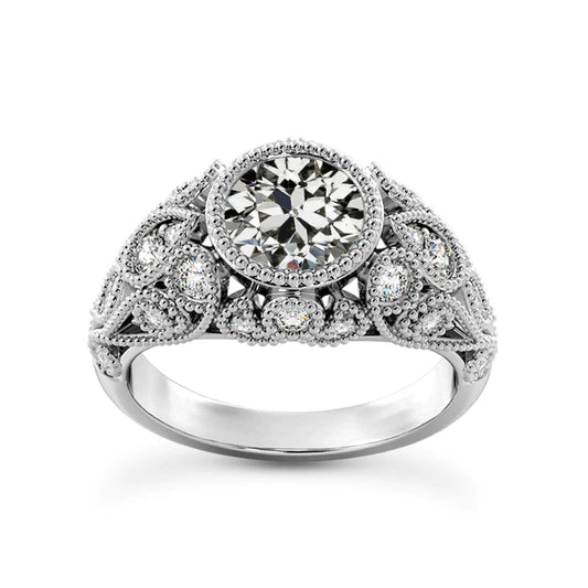 Antique Style Round Old Miner Real Diamond Wedding Ring 4 Carats Jewelry